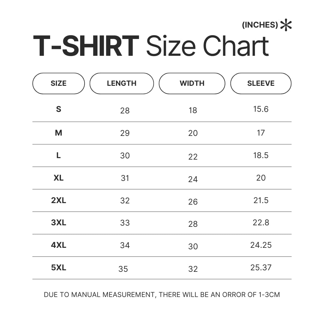 T shirt Size Chart - Black Butler Store