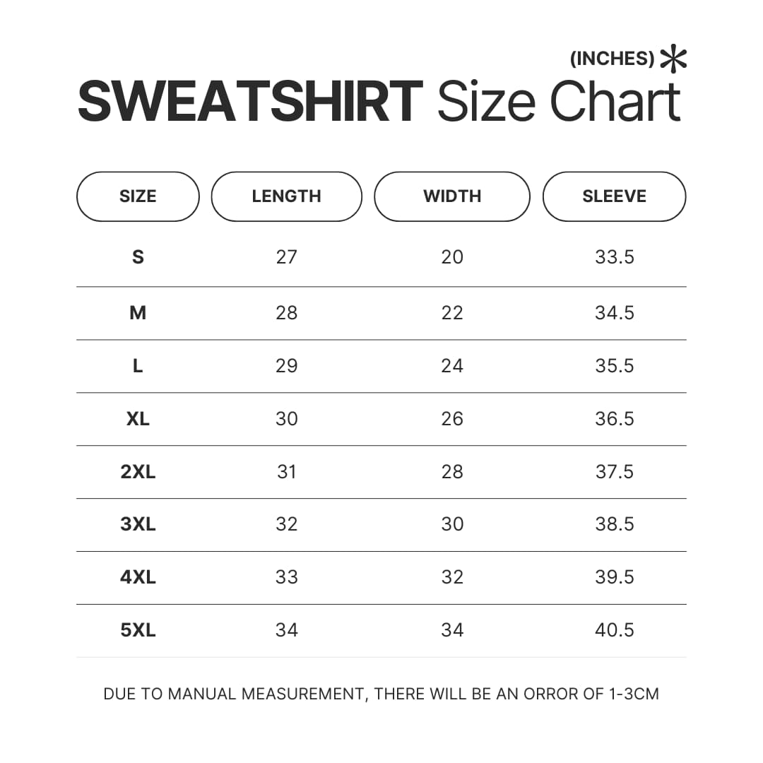 Sweatshirt Size Chart - Black Butler Store