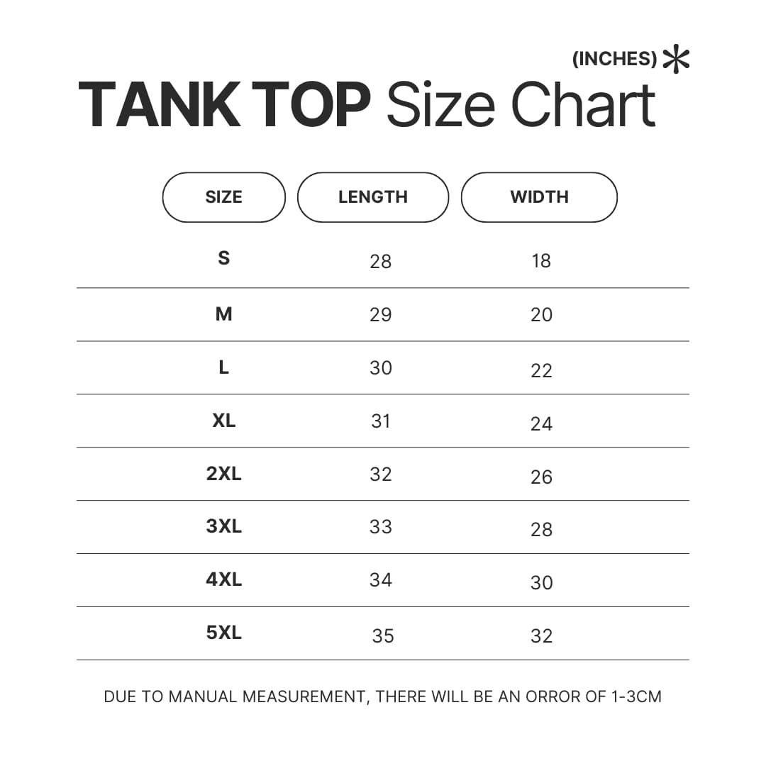 Tank Top Size Chart - Black Butler Store