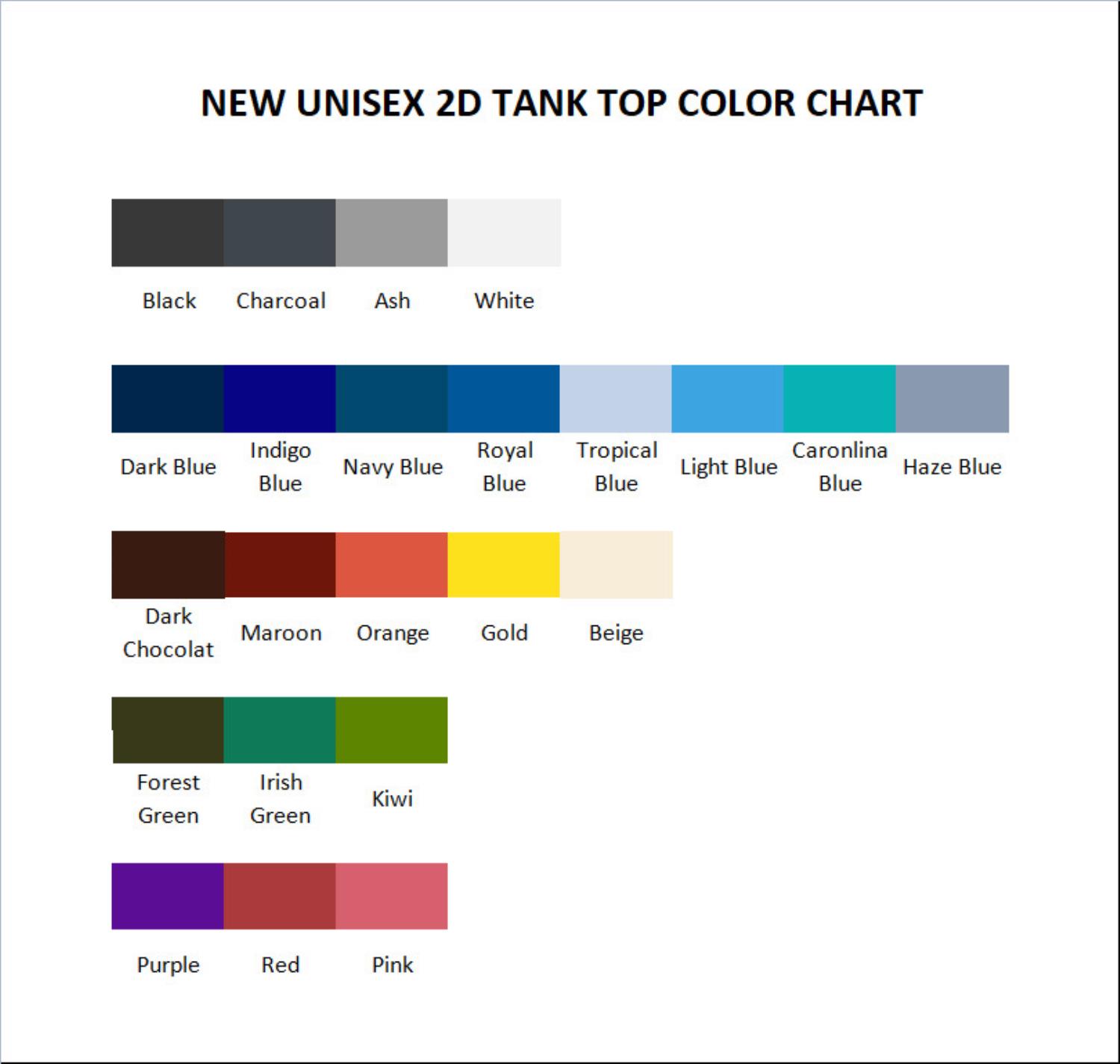 tank top color chart - Black Butler Store